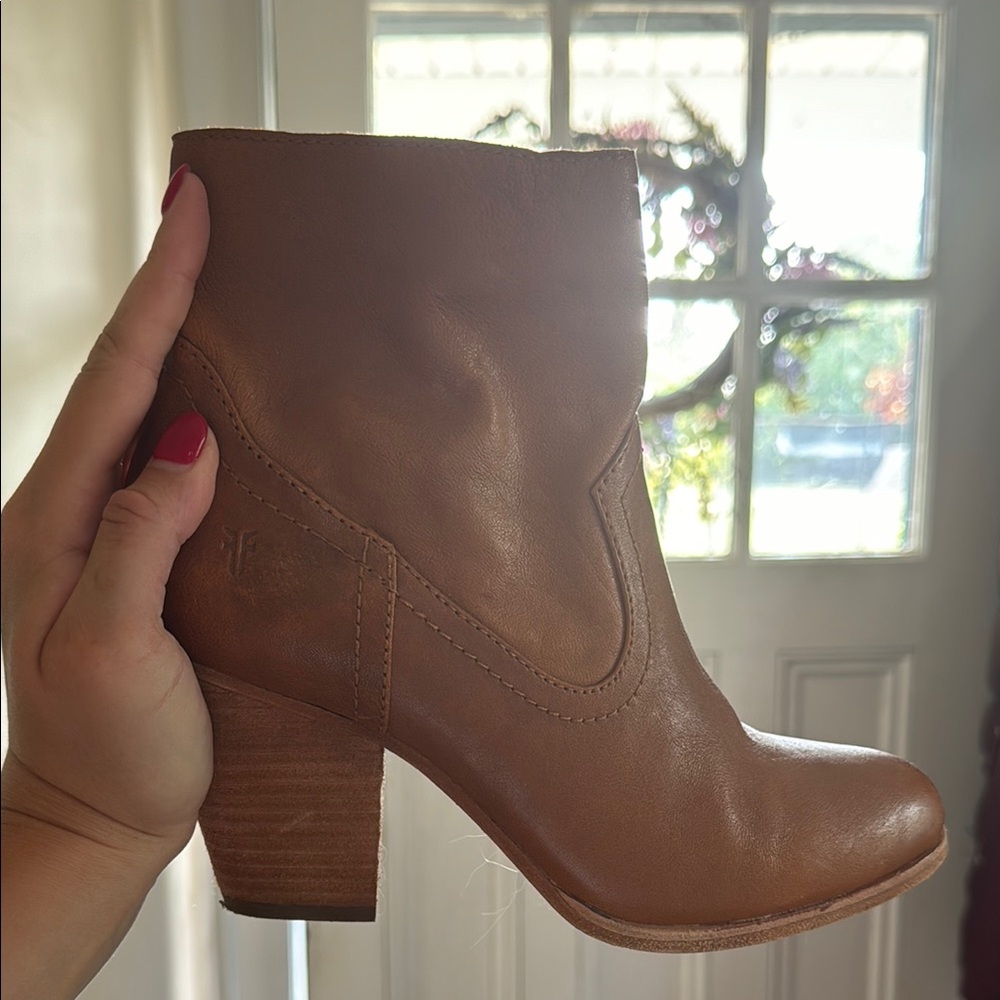 Frye Brown Heeled Boots with Stacked Wooden Heel - Picture 6 of 6